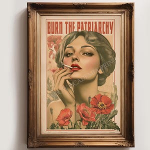 Impresión de arte vintage "Quemen el patriarcado" / Póster feminista / Arte feminista / Póster vintage / Decoración ecléctica para el hogar / Descarga digital imagen 3