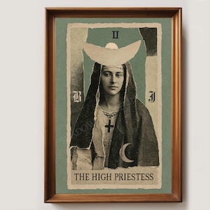 The High Priestess Vintage Tarot Art Print | Retro Collage Art | Tarot Card Print | Dark Academia Decor | Witchy Print | Occult Poster