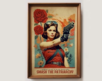 Smash the Patriarchy Retro Kunstdruck | Feministische Kunst | Feminismus Poster | Vintage Poster | Eklektische Wohnkultur | Digitaler Download | Frauenpower