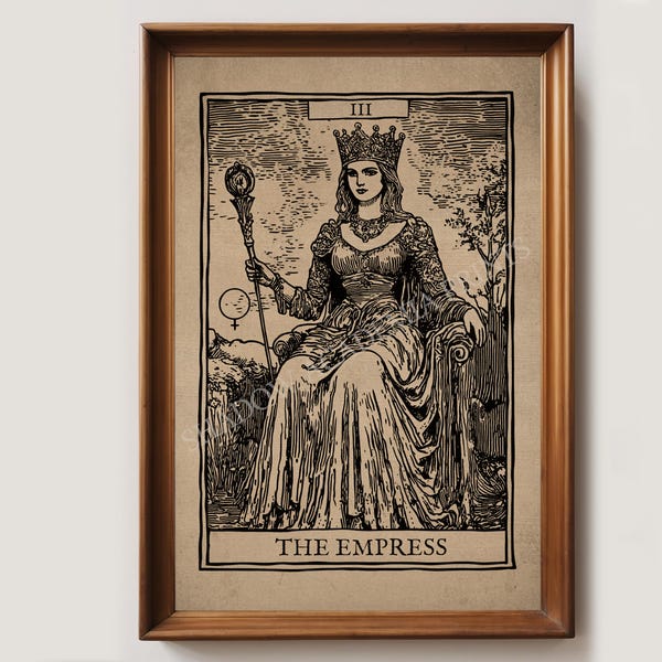 Impresión artística del tarot vintage de La Emperatriz / Decoración de la academia oscura / Estética oscura / Decoración de pared gótica / Impresión de brujas / Póster ocultista / Tarot retro