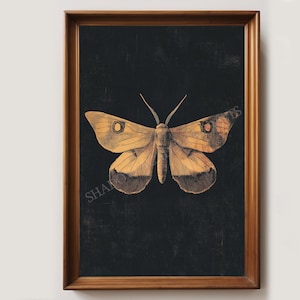 Dark Vintage Moth Art Print Poster | Dark Moody Insect Printable Wall Art | Cottagecore | Dark Decor | Digital Print | Antique Moth Painting