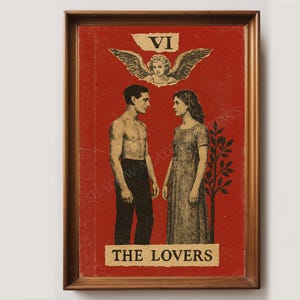 The Lovers Vintage Tarot Art Print | Tarot Print | Dark Academia Decor | Dark Aesthetic | Goth Wall Decor | Witchy Print | Occult Poster