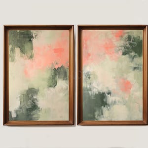 Set of 2 Sage Green And Salmon Pink Abstract Modern Paintings | Abstract Acrylic Print | Modern Minimalist Poster | Printable Wall Decor