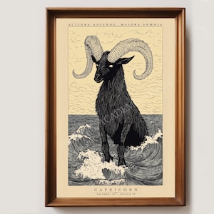 Vintage print Steenbok sterrenbeeld | Astrologie kunstafdruk | Verjaardagscadeau januari | Muurkunst Steenbok | Poster Steenbok | Poster sterrenbeeld