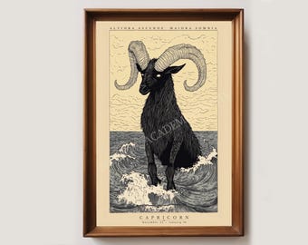 Impresión vintage del zodíaco de Capricornio / Impresión artística de astrología / Regalo de cumpleaños de enero / Arte de pared de Capricornio / Póster de Capricornio / Póster del signo del zodíaco