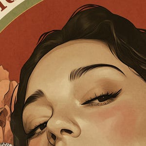 K&ouml;nnte beinhalten: Nahaufnahme eines Frauen Gesichts mit dunklen Haaren und roten Lippen. Sie h&auml;lt eine brennende Zigarette im Mund und schaut nach unten. Der Hintergrund ist ein roter und gr&uuml;ner Kreis mit dem Text "Turn the Page" in Wei&szlig;.