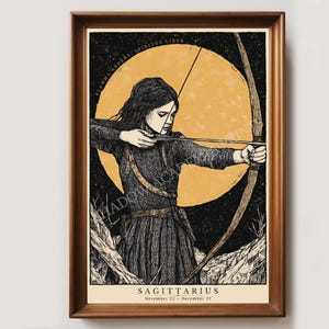 Vintage Schütze Sternzeichen Kunstdruck Poster | Astrologie Poster | Dezember Geburtstagsgeschenk | Sternzeichen Wandkunst | Schütze Home Decor