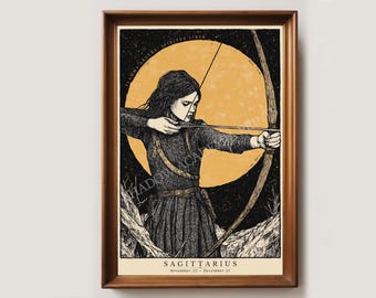 Vintage Sagittarius Zodiac Art Print Poster | Astrology Poster | December Birthday Gift | Star Sign Wall Art | Sagittarius Home Decor
