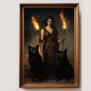 Antique Style Hecate Oil Painting Print | Dark Academia Decor | Dark Aesthetic | Goth Wall Decor | Witchy Print | Greek Goddess Wall Art