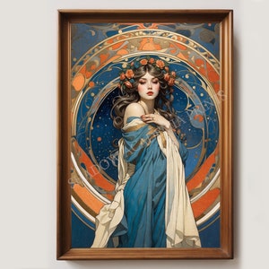 Goddess of The Moon Witchy Art Nouveau | Goddess Decor | Art Nouveau Print | New Art Nouveau | Witchy Decor | Printable Art | Digital Print