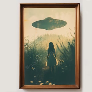Erstkontakt Retro Autochrome UFO Kunst Poster | UFO Kunst | Alien Foto | Dunkle Kunst | Ufo Fotografie | Science-Fiction Kunst | Moody ART PRINT druckbare Kunst