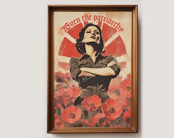 Brennen Sie das Patriarchat Retro Kunstdruck | Feminismus Poster | Feministische Kunst | Vintage Poster | Eklektische Wohnkultur | Geschenk für Sie, digitaler Download