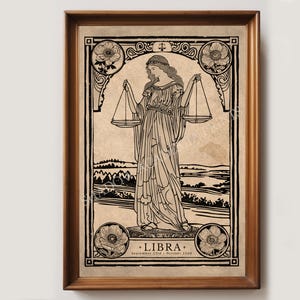 Libra Zodiac Vintage Art Print | Astrology Art Print | October Birthday Gift | Wall Art | Libra Home Decor | Zodiac Poster, Star Sign Poster