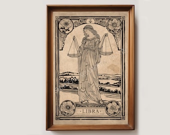 Libra Zodiac Vintage Art Print | Astrology Art Print | October Birthday Gift | Wall Art | Libra Home Decor | Zodiac Poster, Star Sign Poster