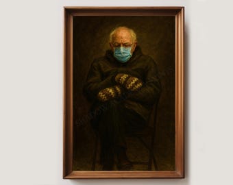 Bernie Sanders Mittens Antique Style Oil Painting Print | Bernie Sanders Wall Art | Progressive Poster | Liberal Art Print, Political Poster