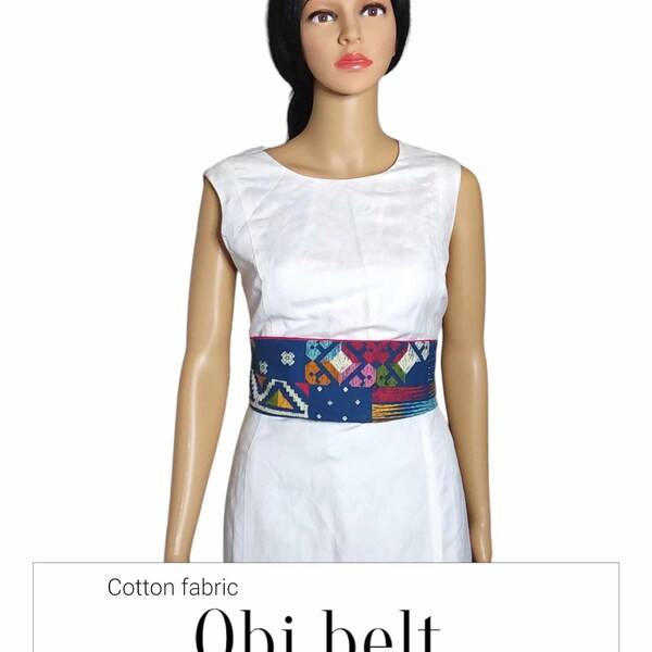 Hana Cotton Poplin Embroidered Obi Belt main image 0