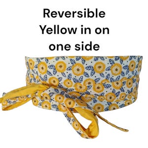 Reversible Obi Belt – Yellow & Blue Floral Cotton Wrap | Handmade by Blesseth4