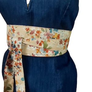 Reversible Obi Belt: Floral & Terracotta Cotton Wrap Waist Cincher