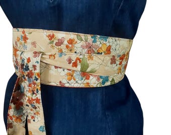 Reversible Obi Belt: Floral & Terracotta Cotton Wrap Waist Cincher