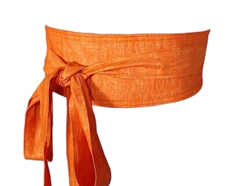 Cinturón Obi de algodón naranja: faja ancha hecha a mano