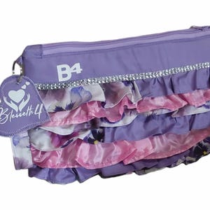 Handmade Ruffled Wristlet Bag: Pink & Purple Cotton Clutch