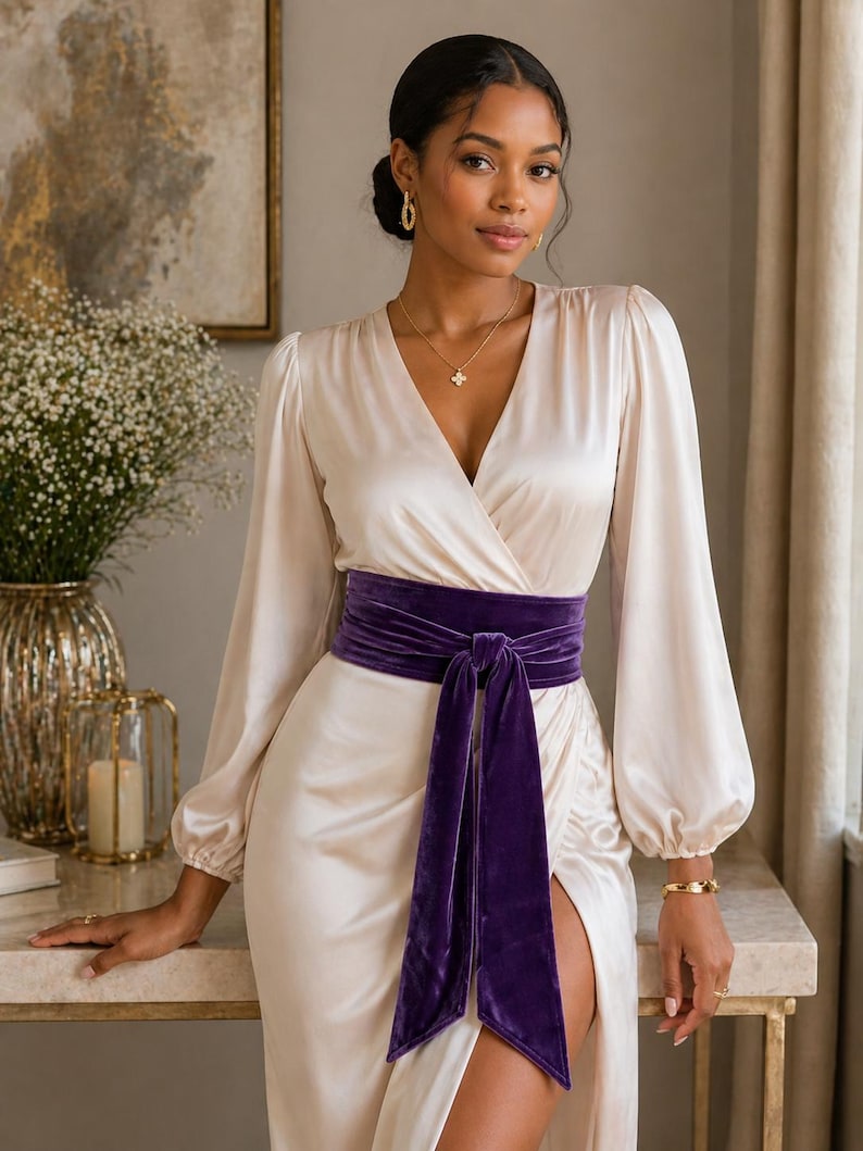 Purple special occasion belts and sashes - purple velvet belt