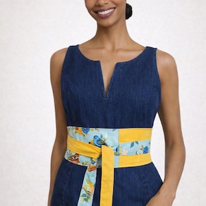 Handmade Reversible Floral Bird Wrap Belt – Mint Green Cotton Accessory