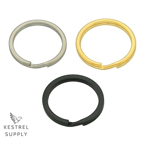 Geteilter Schlüsselring 20 mm, 25 mm – Edelstahl, vermessingt, mattschwarz. Bastelbedarf und Zubehör für Lederprojekte