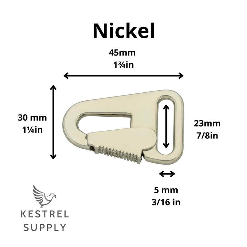 Lever Snap Hook 23/45/5mm Silver, Black, Craft Supplies & Accessories for Leather Projects Nickel