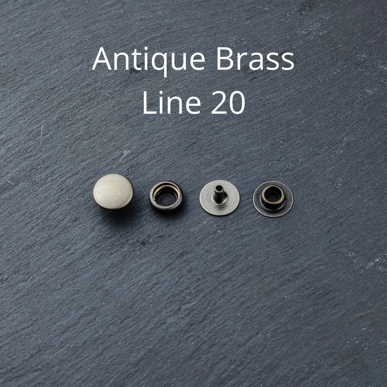 10/100 ensembles de boutons-pression Line 20 12,5 mm en laiton massif, acier inoxydable Fournitures d'artisanat et accessoires pour projets en cuir Antique Brass