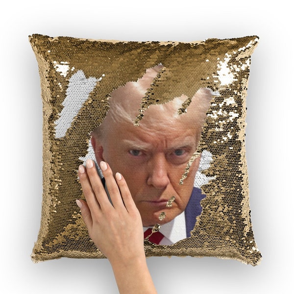 Donald Trump Sequin Cushion Cover America Celebrity Gift Idea for him / for her mug shot pillow