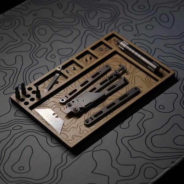 Pro Tray - Knife Maintenance Tray - Wood Topo Design