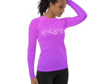 Women's Rash Guard Floral Pattern Pink and Purple UPF 50+ Sun Protection