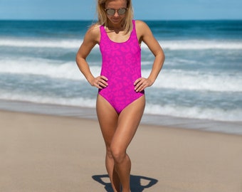 One Piece Swimsuit Woman Pink Leopard Pattern Animal Print Pink on Pink Swimsuit