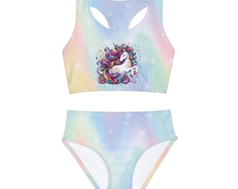 Rainbow Unicorn Girls Two Piece Swimsuit