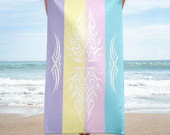 Serviette de plage à rayures tribales au design vibrant et exotique, idéale pour un accessoire de plage au bord de la piscine, idée cadeau unique