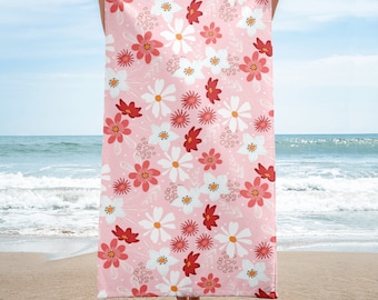 Serviette de plage fleurs roses motif floral 30 x 60