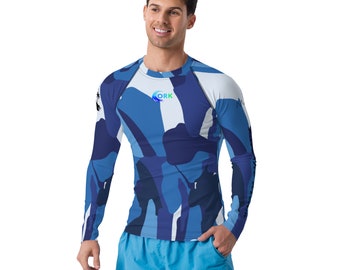 Blue Camo Men's Rash Guard, UPF 50+