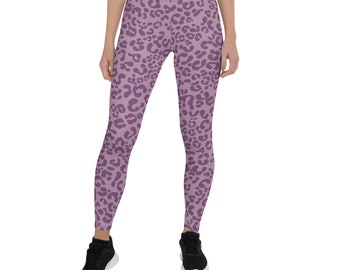 Yoga Leggings Purple Lilac Leopard Pattern