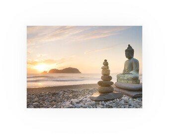 Buddha's Bliss at Sunrise: Beach Meditation Poster, 3 Sizes, Satin and Archival Matte Posters