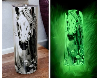 Enchanted Equestrian 20oz Tumbler - Radiant Glow in the Dark Drinkware, Perfect Gift for Horse Enthusiasts