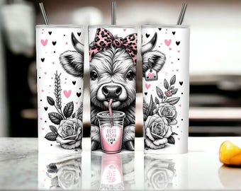 Best Mom Ever 20oz Tumbler - Cute Highlands Cow Design - Perfect Gift
