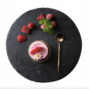 Premium Black Slate Dinner Plates – Set of 6, 12-Inch Round Natural Stone Serving Platters for Steak, Cheese & Entertaining