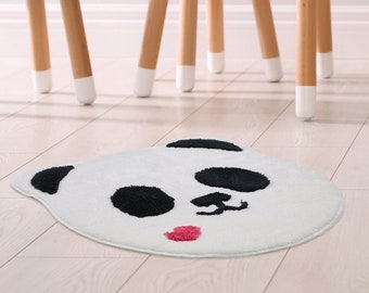 PANDA RUG / Tufted Panda Rug - Decoración divertida - Alfombra de guardería - Regalo de bienvenida - Alfombra de dormitorio - Alfombra lavable - Alfombra de habitación para niños - Nueva decoración del hogar