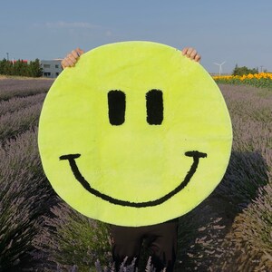 NEON YELLOW SMILE Rug | Housewarming Gift, Accent Rug, Tufted Rug, Mothers Day Gift, Mom Gifts, Yellow Rug, Smile Face Rug, Y2K Dorm Decor