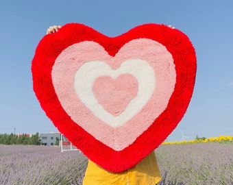 Red Heart Rug | Y2K Bedroom Rug, Tufted Rug, Housewarming Rug, Fluffy Heart Rug, Valentines Day Gift, Gifts for Her, Mothers Day Gift, Decor