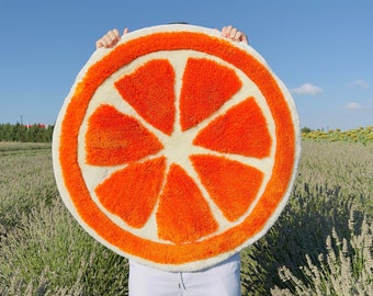 ORANGE RUG | Orange Tufted  Rug - Orange Decor- Kitchen Rug - Housewarming Gift - Bedroom Rug - Washable Rug - Fruit Rug - Dorm Decoration