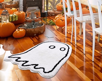Cute Ghost Rug - Tufted White Rug - Spooky Ghost Rug - Funny HomeDecor -  Housewarming Gift - Spooky Decor - Dorm Rug - Washable White Rug