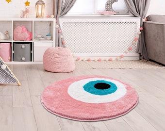 Pink Evil Eye Rug - Fullfy Round Rug - Tufted Rug - Nursey Rug - Washable Bathroom Rug - Kitchen Decor - Mothers Day Gift -Housewarming Gift