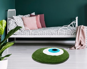 Green Evil Eye Rug - High Quality Tufted Rug - Evil Eye Decor - Rug for Living Room - Cute Round Rug - Housewarming Gift - Gift for Mother